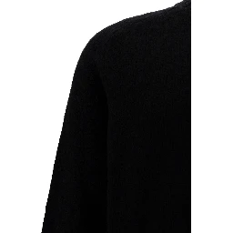 Black Crewneck Sweater with Ribbed Trims in Alpaca and Wool Woman