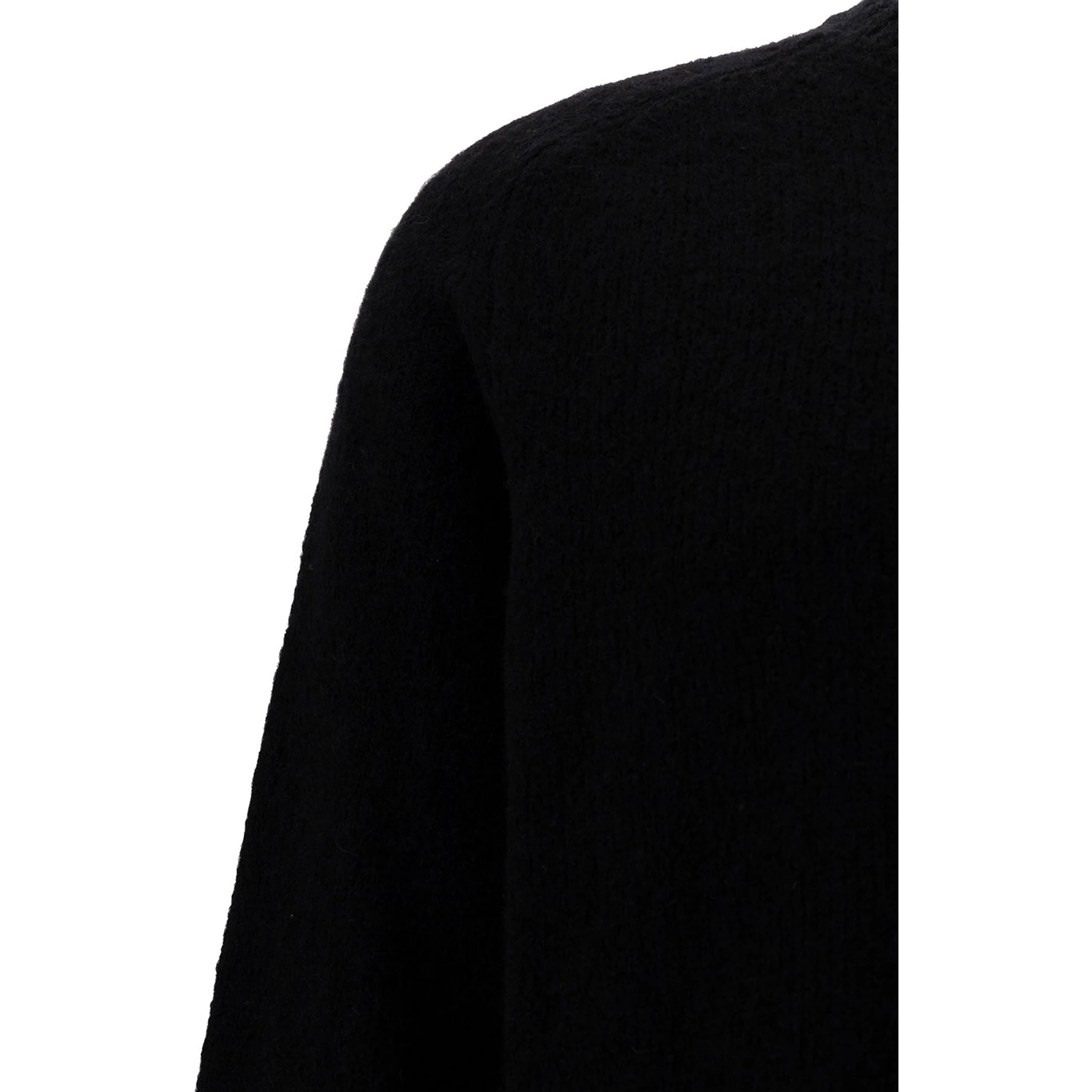 Black Crewneck Sweater with Ribbed Trims in Alpaca and Wool Woman