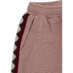 Gino Pink Pants with Elastic Waist and Embroidery on the Side in Cotton Girl