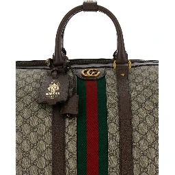 Gucci Savoy Big Beige and Ebony Travel Duffle Bag with Web Detail in GG Supreme Canvas Man