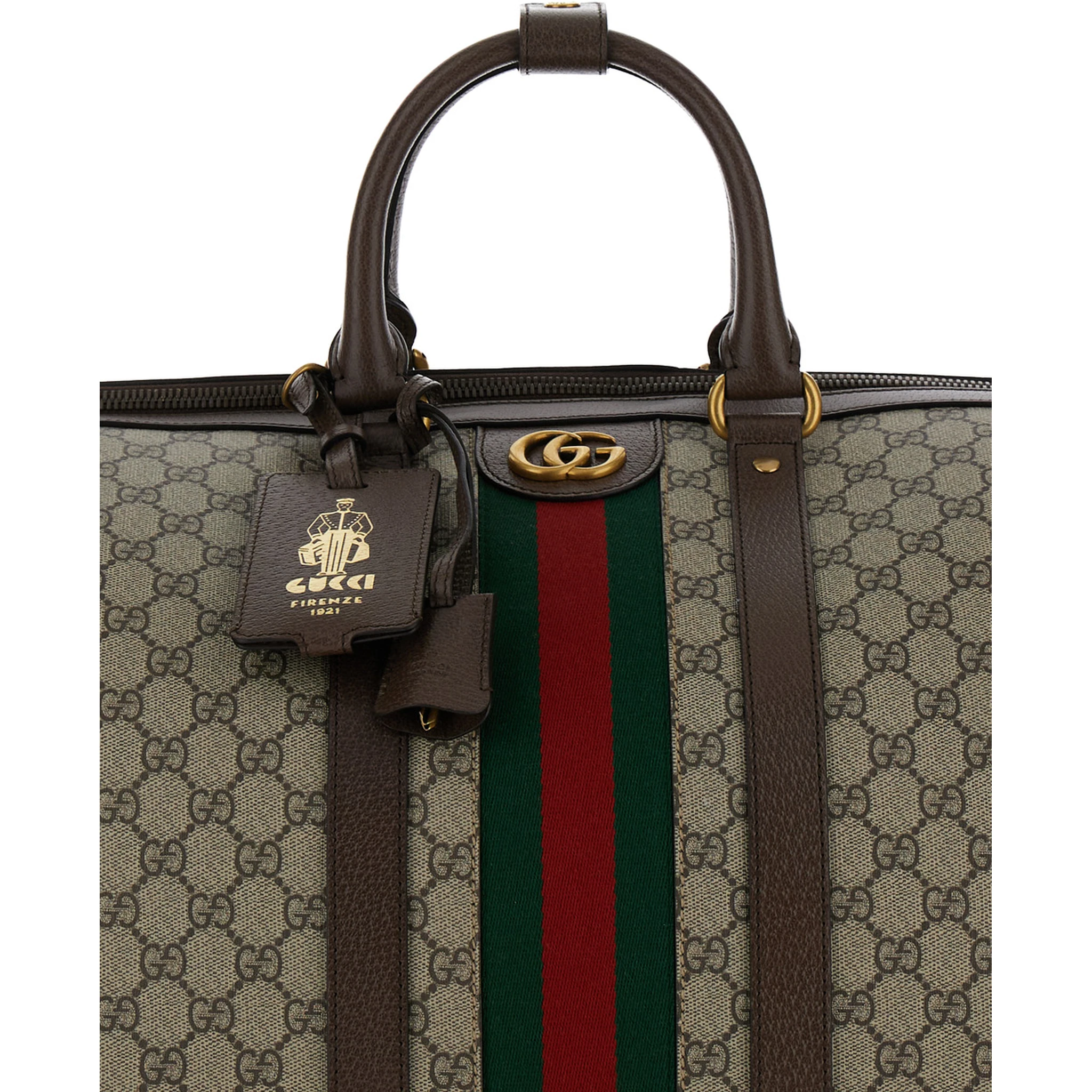 Gucci Savoy Big Beige and Ebony Travel Duffle Bag with Web Detail in GG Supreme Canvas Man