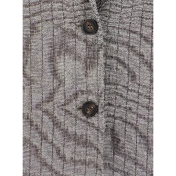 Grey Jacket with Notched Revers and All-Over Striped Motif in Linen Blend Woman