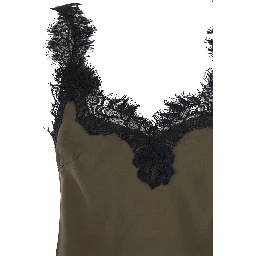 Megan Green Sleeveless Top with Lace Details in Silk Woman