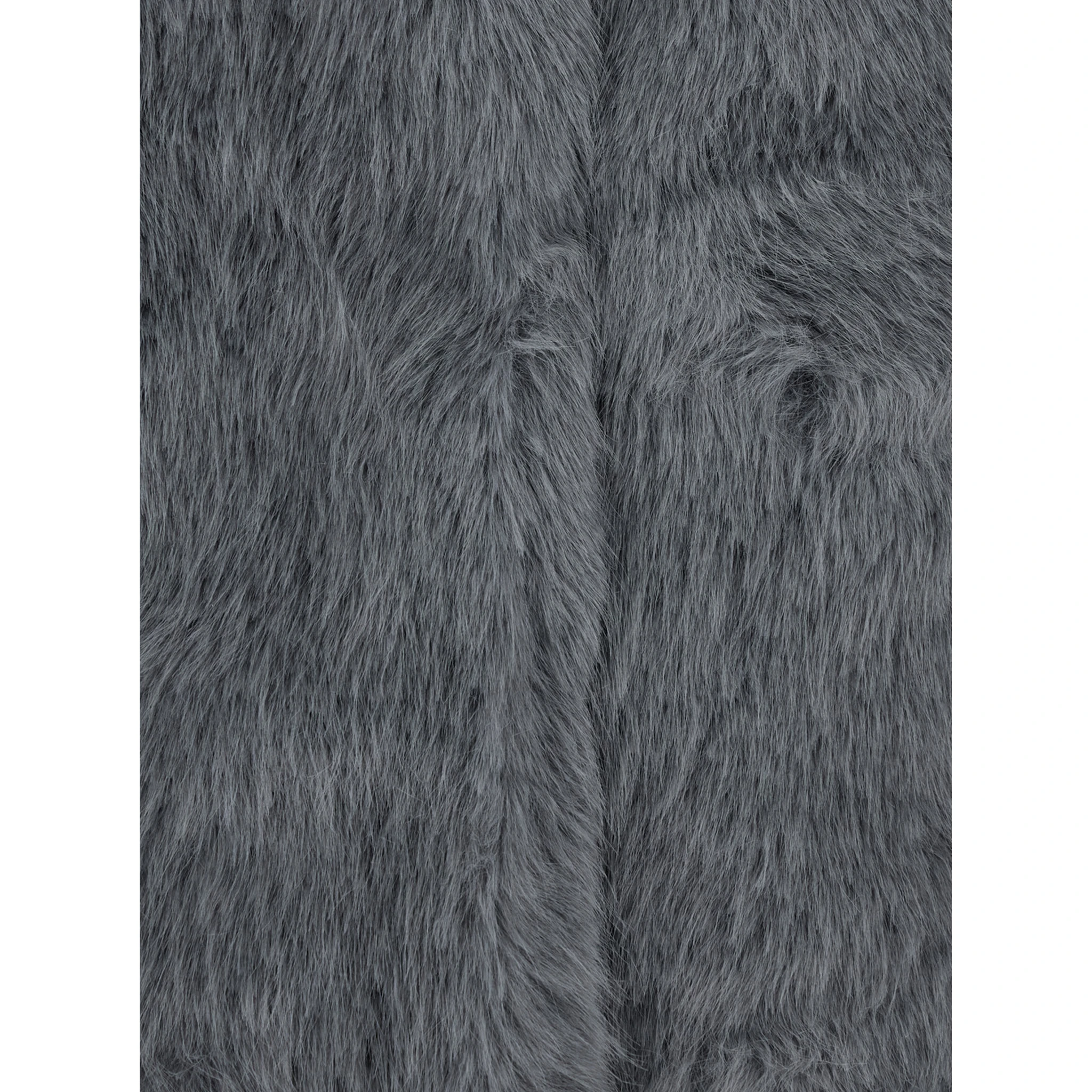Grey Fur Jacket with High Neck and Concealed Front Closure in Ecofur Woman