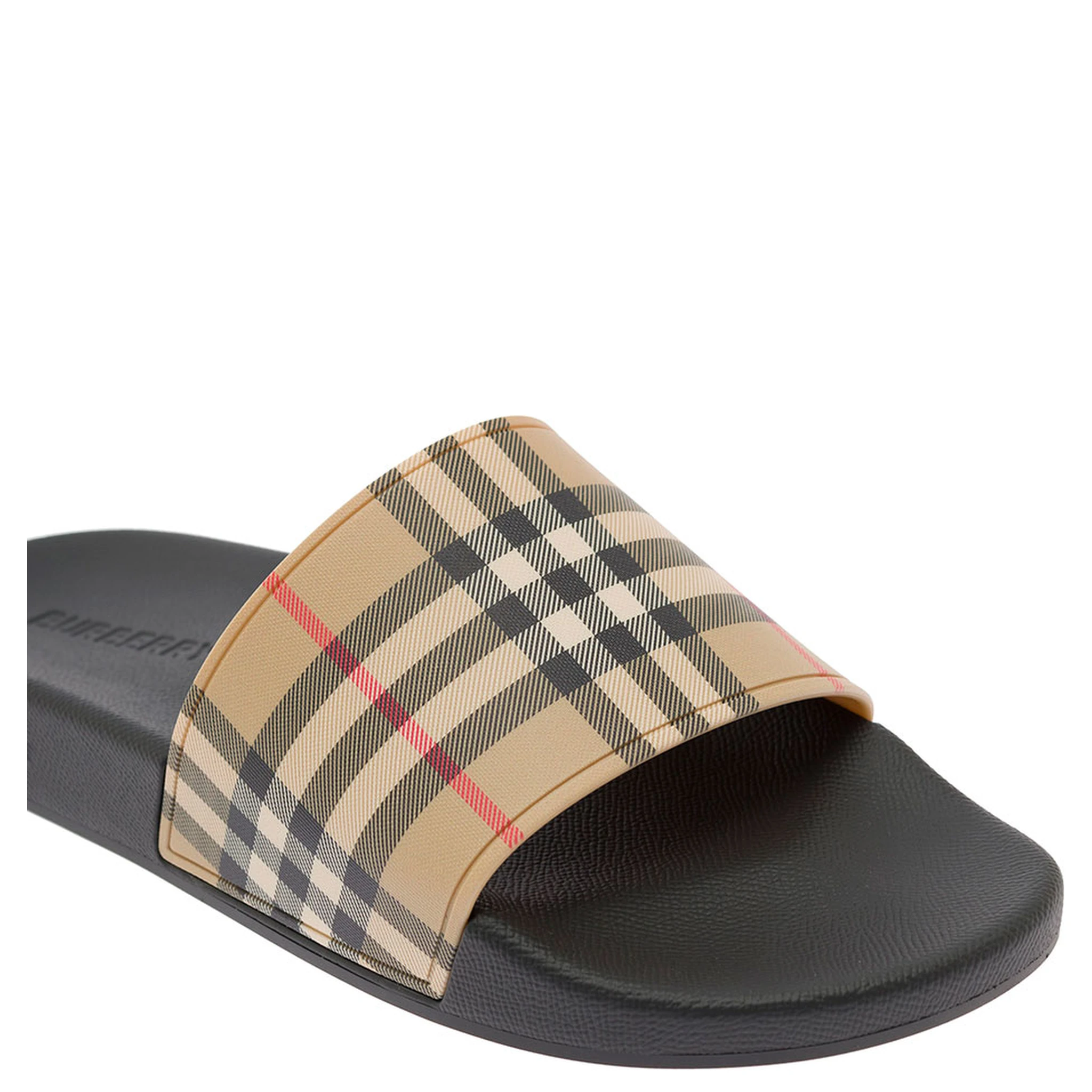 Beige Vintage Check Print Slides Man