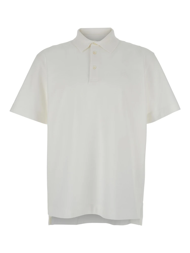 White Polo Shirt with Logo Embroidery on the Front in Cotton Man