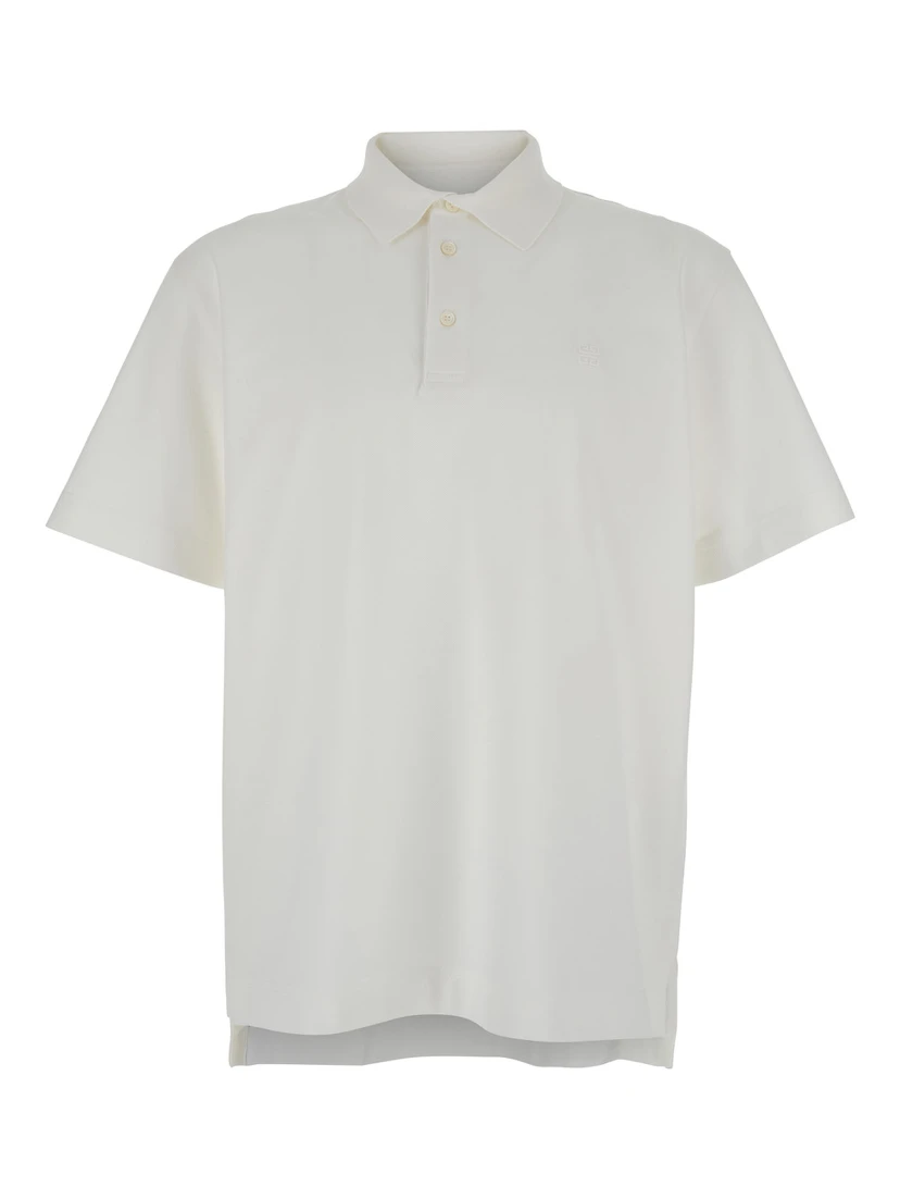 White Polo Shirt with Logo Embroidery on the Front in Cotton Man