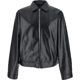 Black Jacket with Logo Patch on the Back in Leather Man