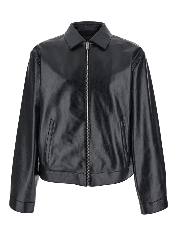 Black Jacket with Logo Patch on the Back in Leather Man