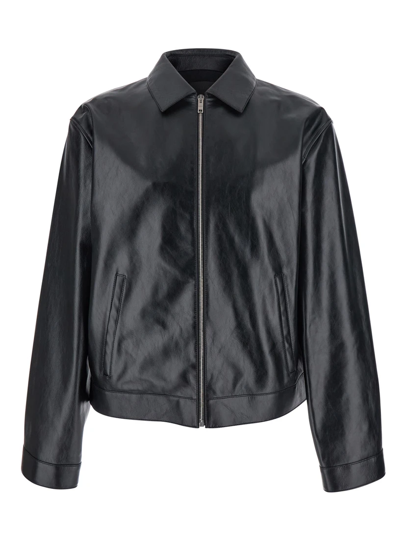 Black Jacket with Logo Patch on the Back in Leather Man