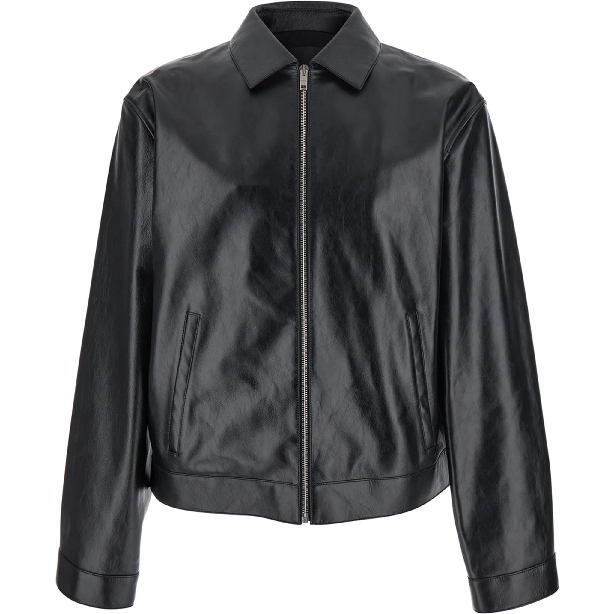 Black Jacket with Logo Patch on the Back in Leather Man