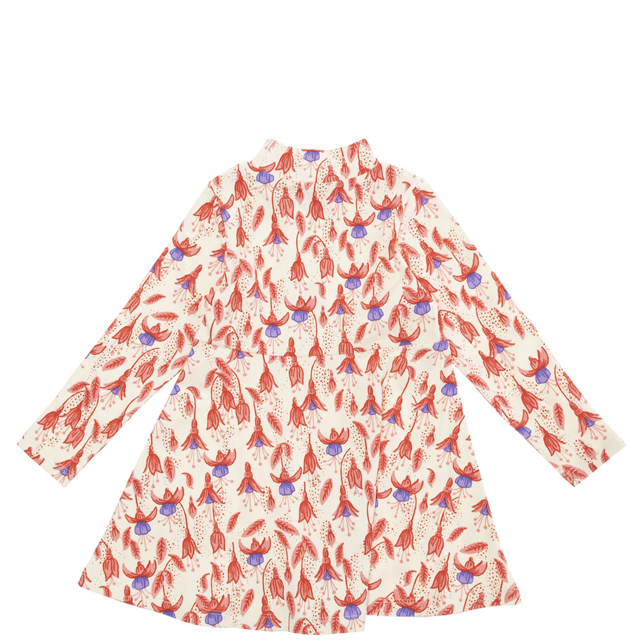 Red Dress with Round Neck and All-Over Floral Motif in Cotton Stretch Baby