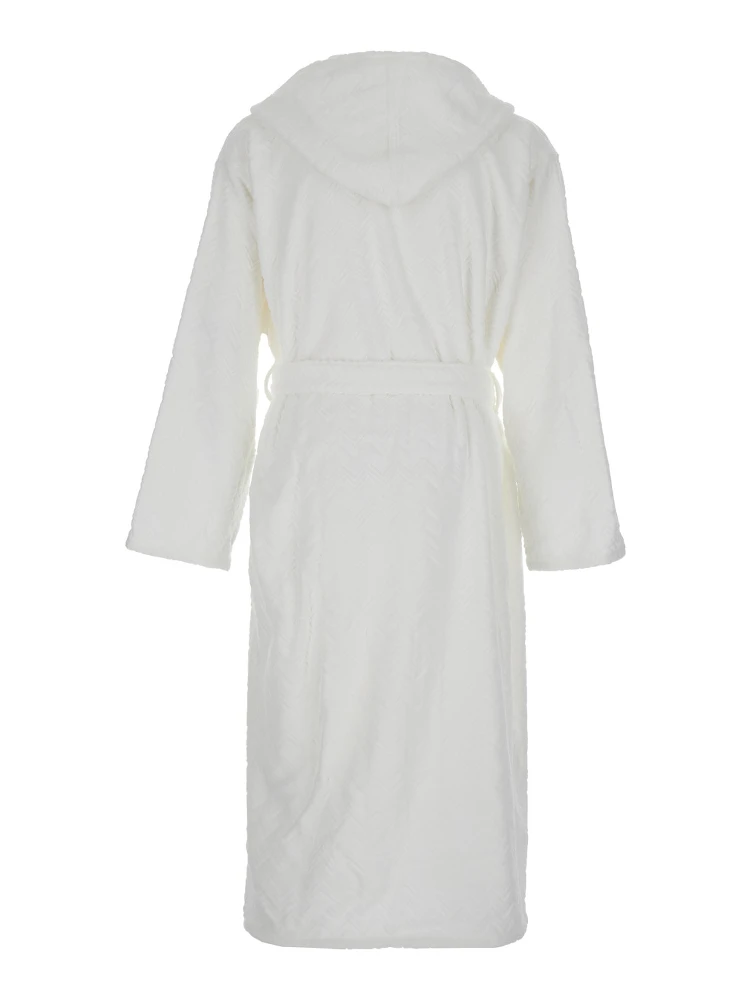 White Bathrobe with Zig Zag Motif in Cotton alternative