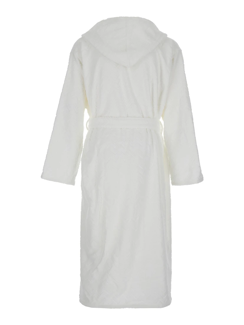 White Bathrobe with Zig Zag Motif in Cotton