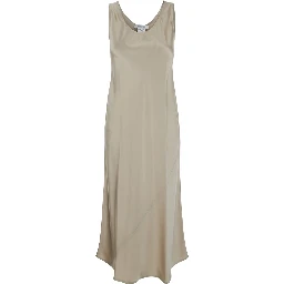 Banji Beige Dress with Asymmetrical Bottom in Silk Woman