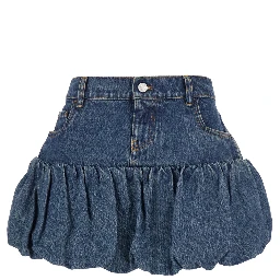 Blue Miniskirt with Logo Patch on the Rear and Gathered Hem in Denim Woman