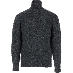 Grey High Neck Swater with Zip in Wool Blend Man