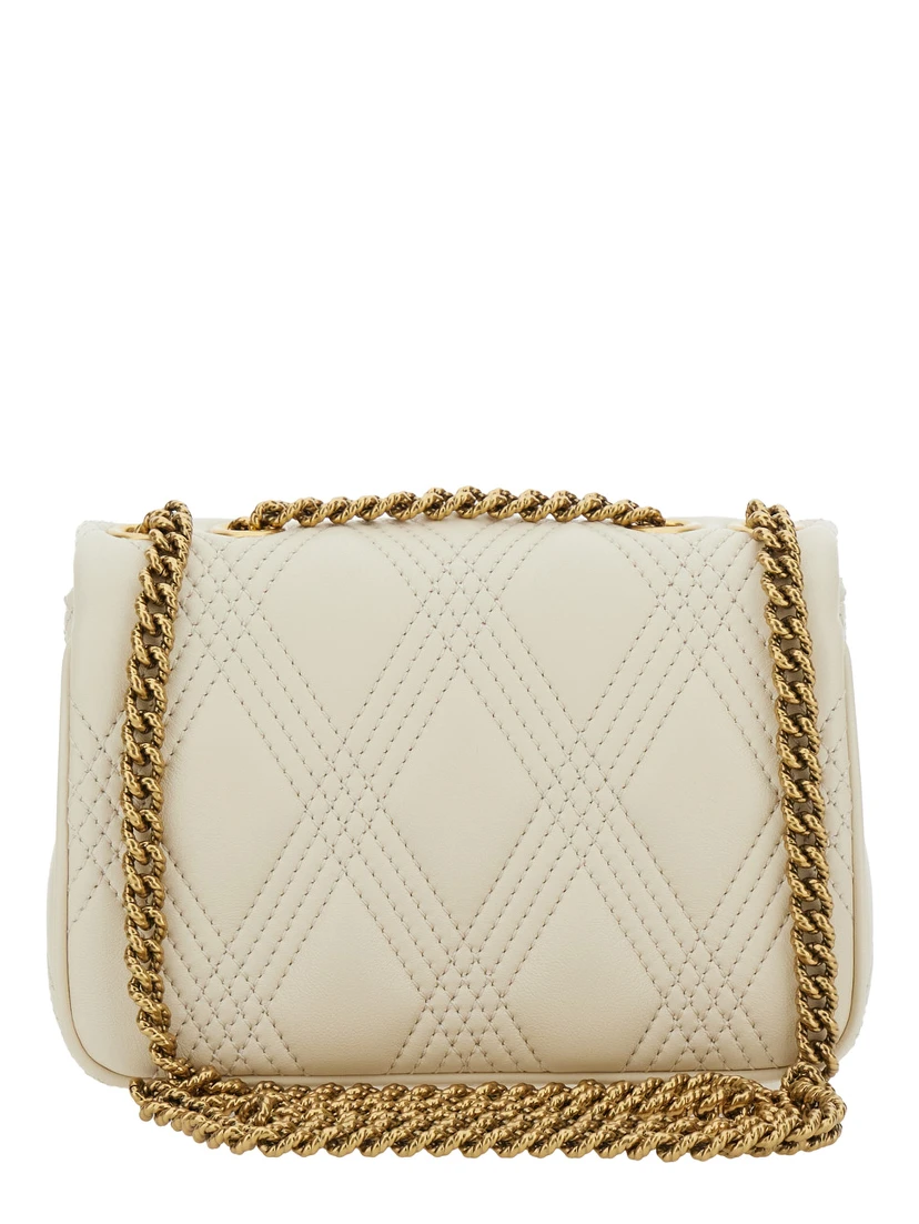 Quiltie 67 White Crossbody Bag with VLogo Plaque on the Front and Diamond QUilted Design in Leather Woman