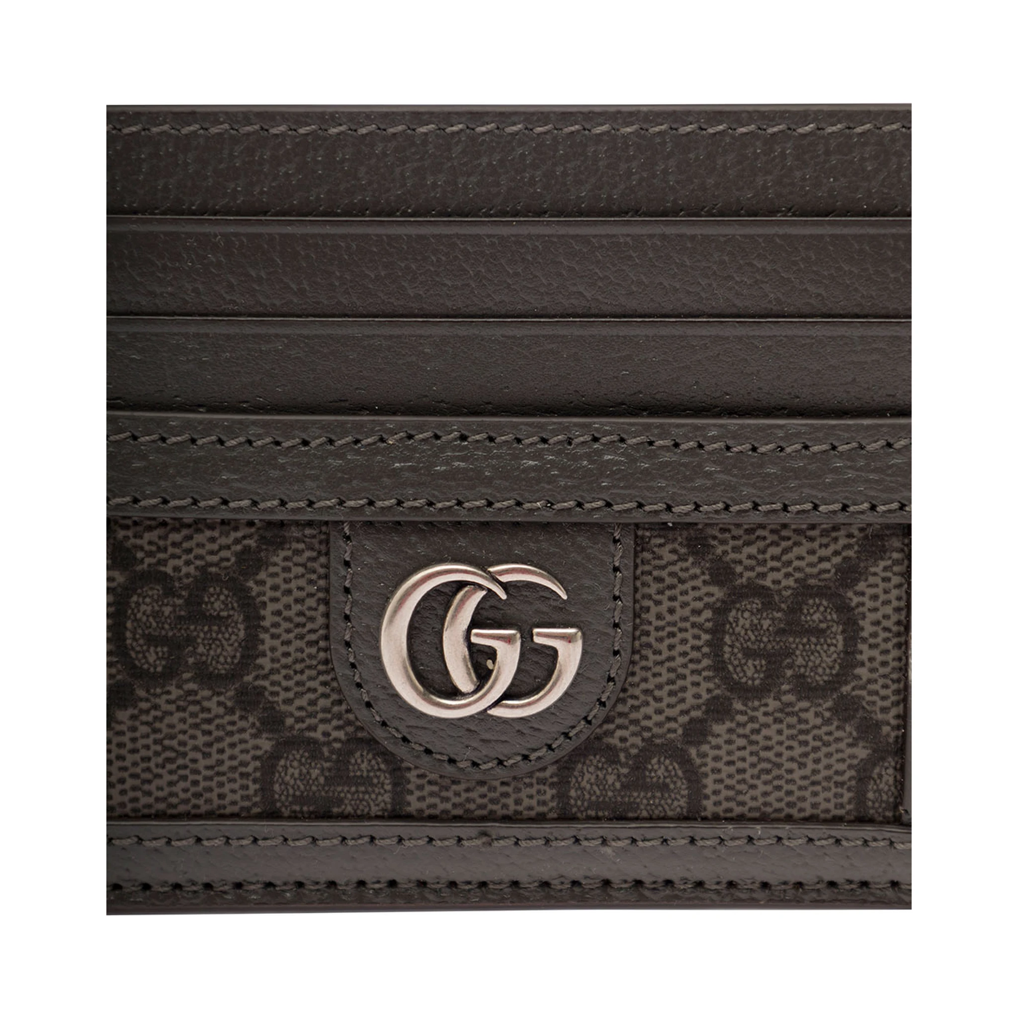 Grey Card Holder with Leather Trim and GG Motif in Fabric Man