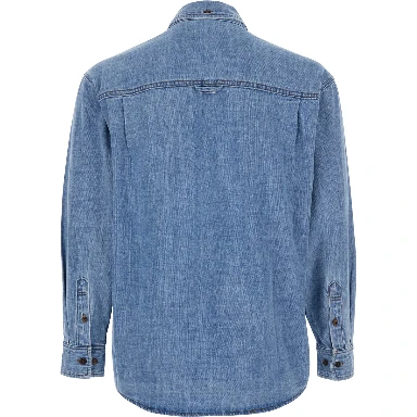Blue Jacket with Patch Pockets on the Chest in Denim Man