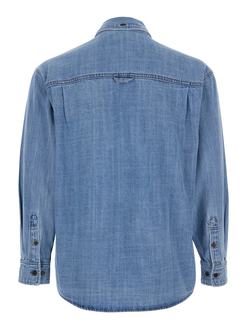 Blue Jacket with Patch Pockets on the Chest in Denim Man