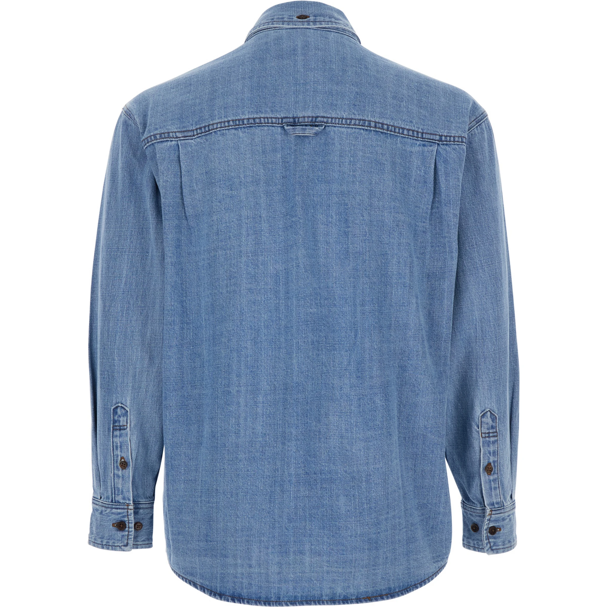 Blue Jacket with Patch Pockets on the Chest in Denim Man