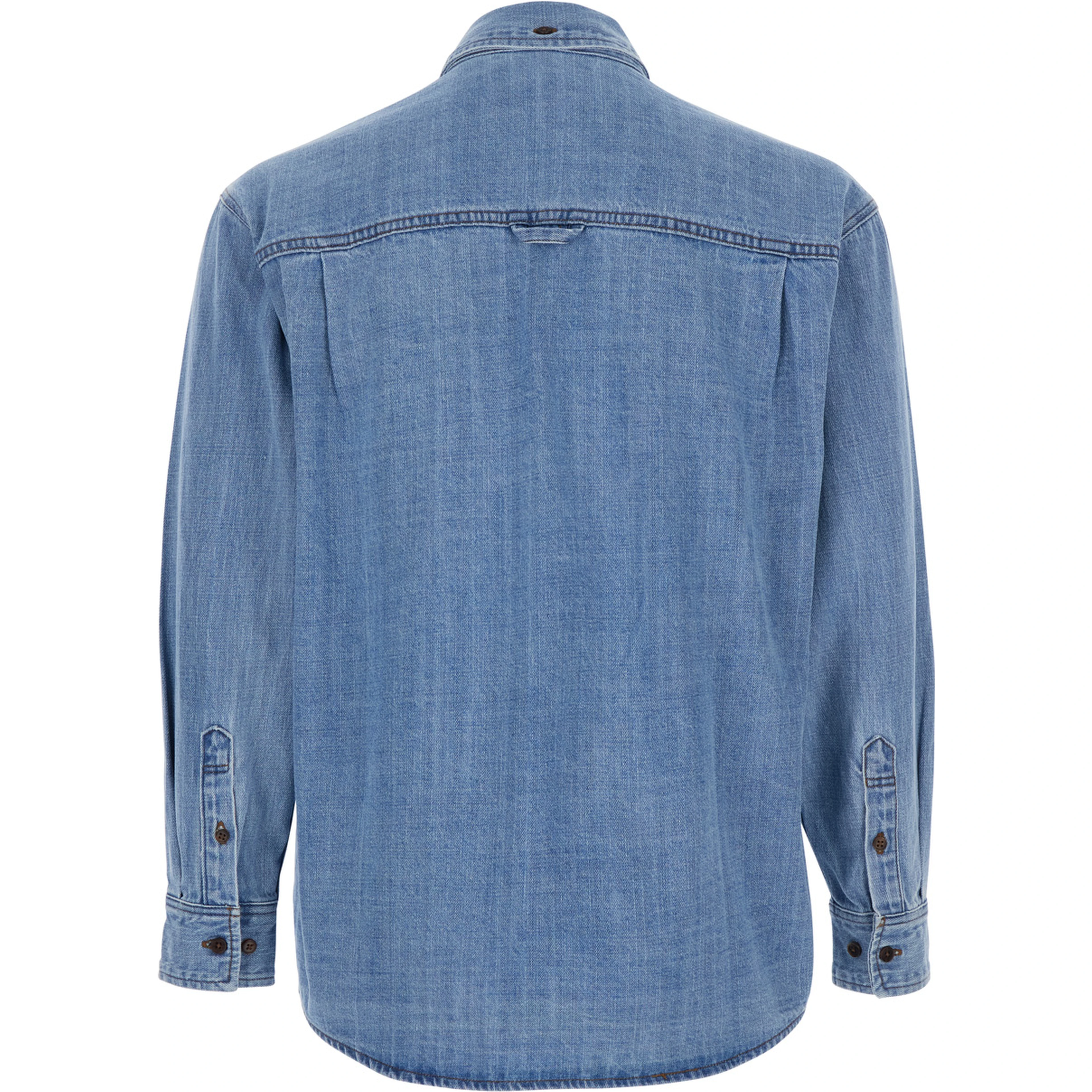 Blue Jacket with Patch Pockets on the Chest in Denim Man