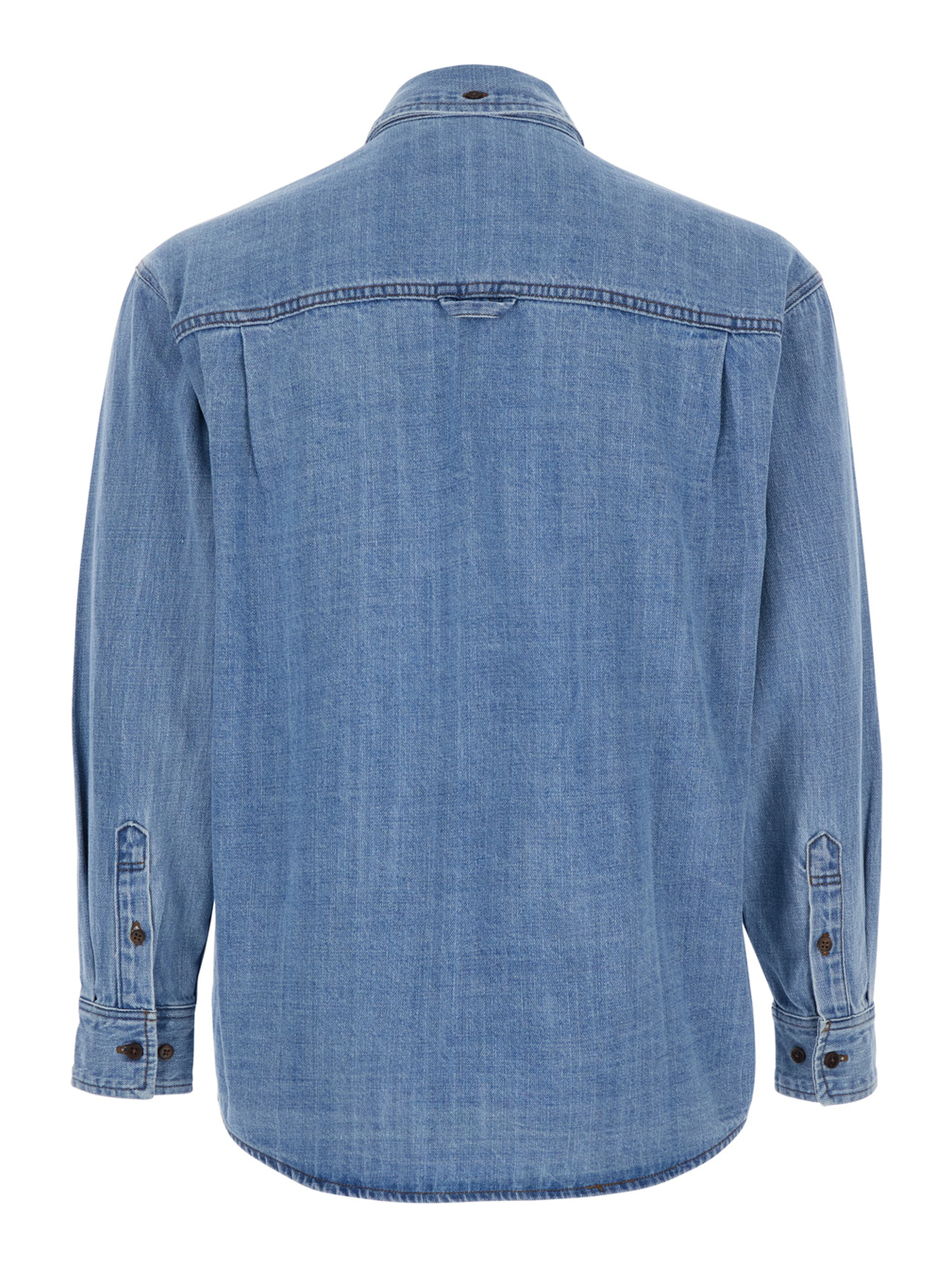 Blue Jacket with Patch Pockets on the Chest in Denim Man