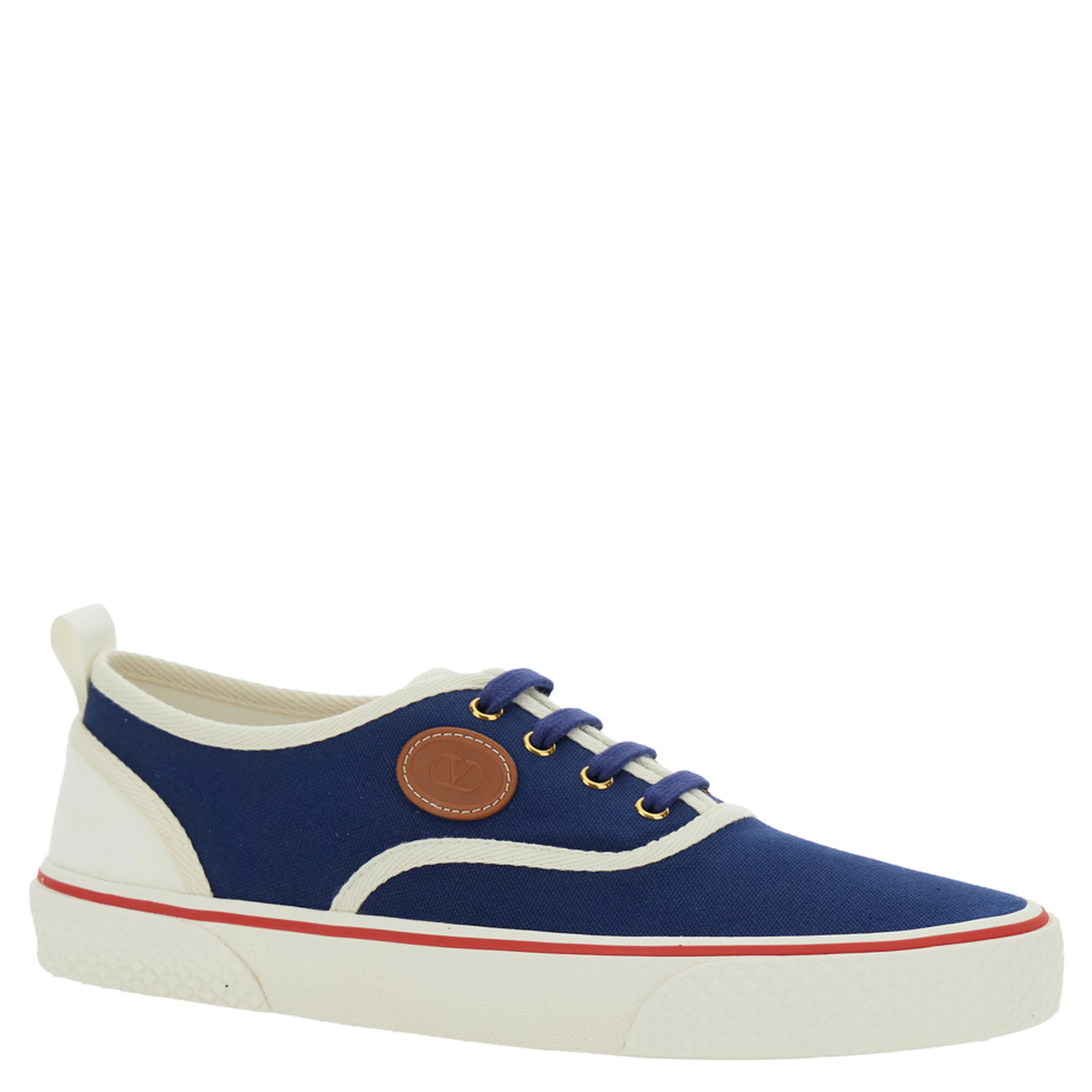 حذاء رياضي أزرق منخفض مع رقعة شعار V على الجانب من القطن الرجالي