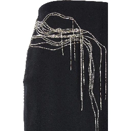 Shelda Black Midi Skirt with Maxi Beaded Embellishments in Wool Blend Woman