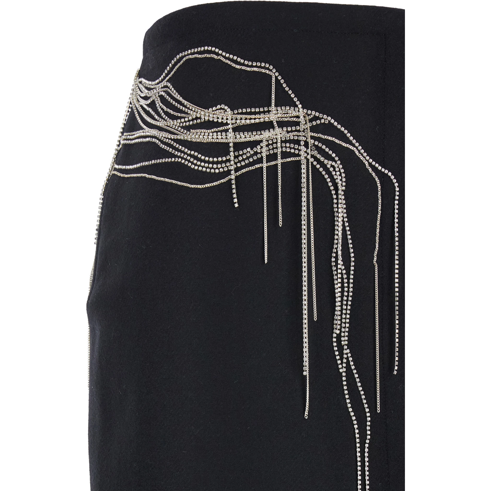 Shelda Black Midi Skirt with Maxi Beaded Embellishments in Wool Blend Woman