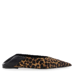 Brown Ballerinas with Leopard Motif and Foldable Buttress in Fabric Woman