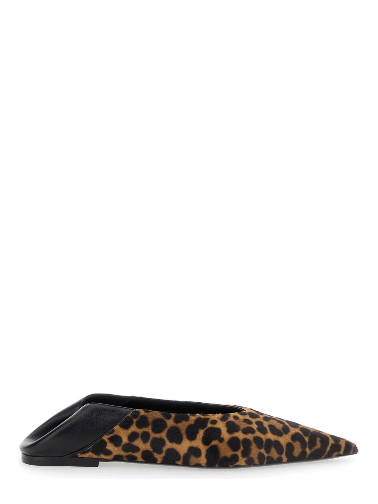 Brown Ballerinas with Leopard Motif and Foldable Buttress in Fabric Woman