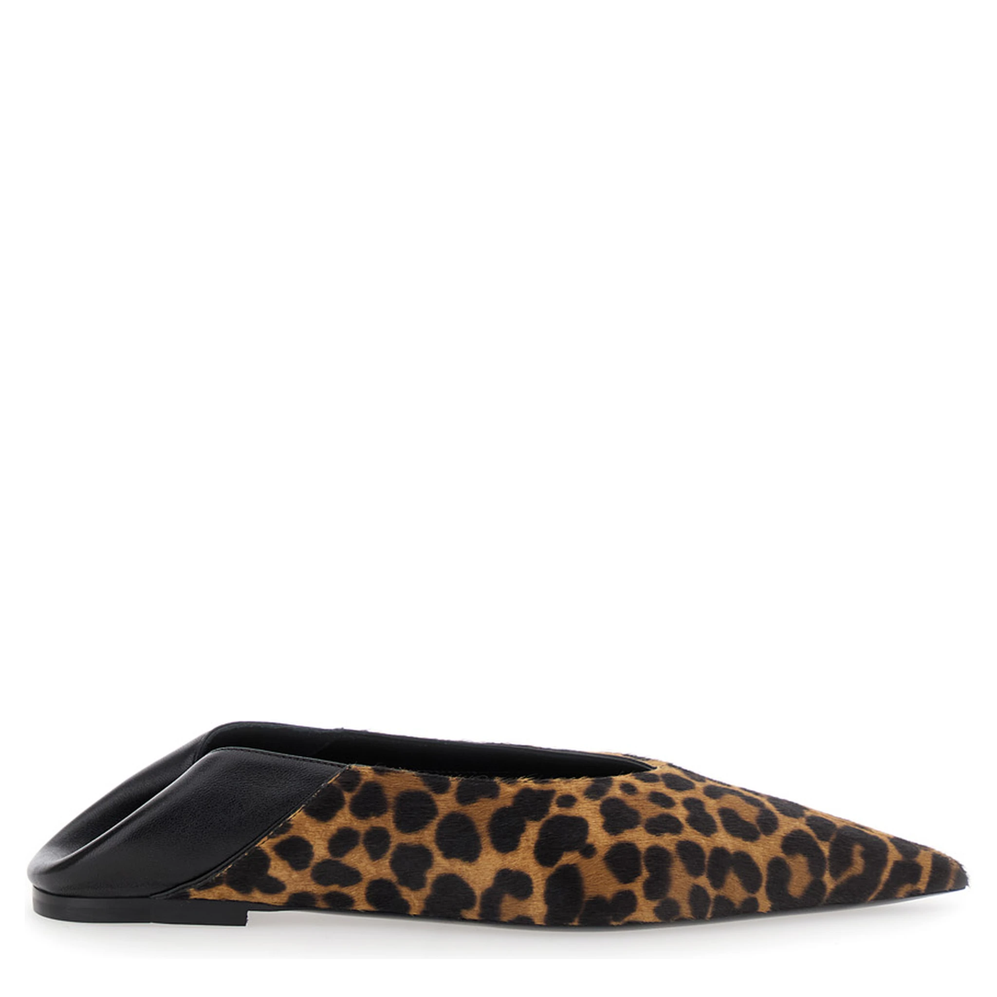 Brown Ballerinas with Leopard Motif and Foldable Buttress in Fabric Woman