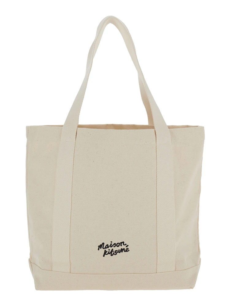 White Tote Bag with Fox Head Patch in Cotton Canvas Woman alternative