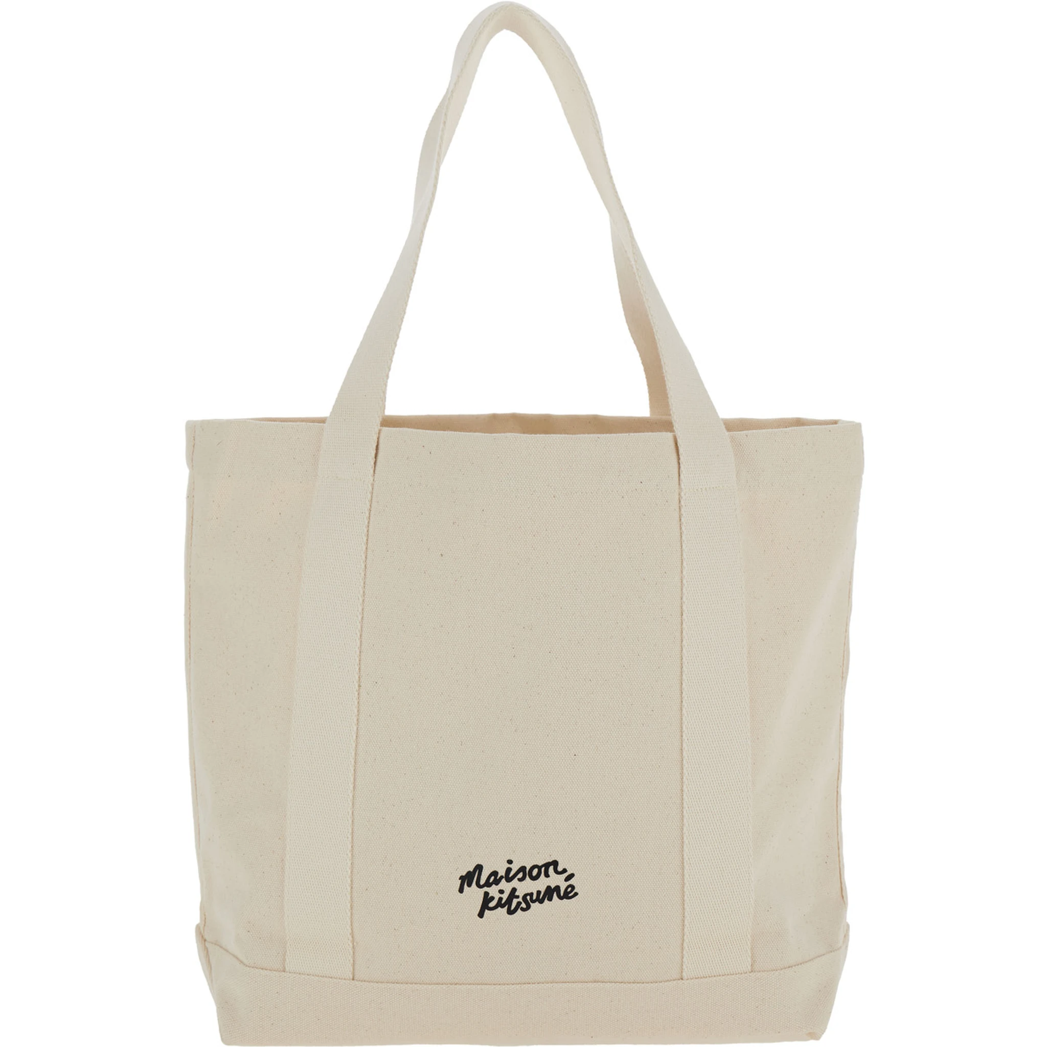 White Tote Bag with Fox Head Patch in Cotton Canvas Woman