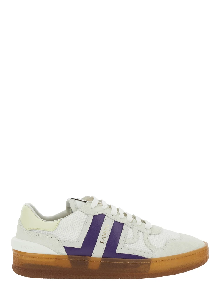 Clay White Sneaker with Mesh Inserts and Side Striped Detail in Leather Unisex