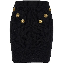 Black Short Skirt with Jewel Buttons in Viscose Blend Woman