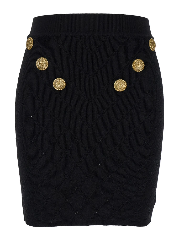 Black Short Skirt with Jewel Buttons in Viscose Blend Woman