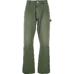 Green Pants with Logo Patch on the Rear and Automatic Buttons in Fabric Man