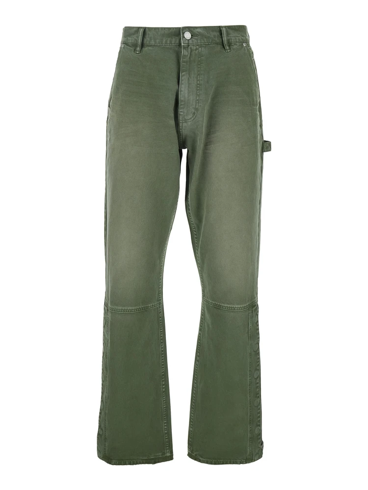 Green Pants with Logo Patch on the Rear and Automatic Buttons in Fabric Man