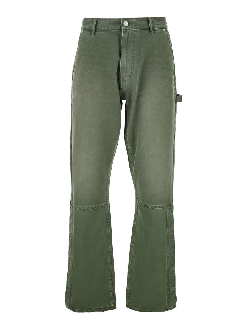 Green Pants with Logo Patch on the Rear and Automatic Buttons in Fabric Man