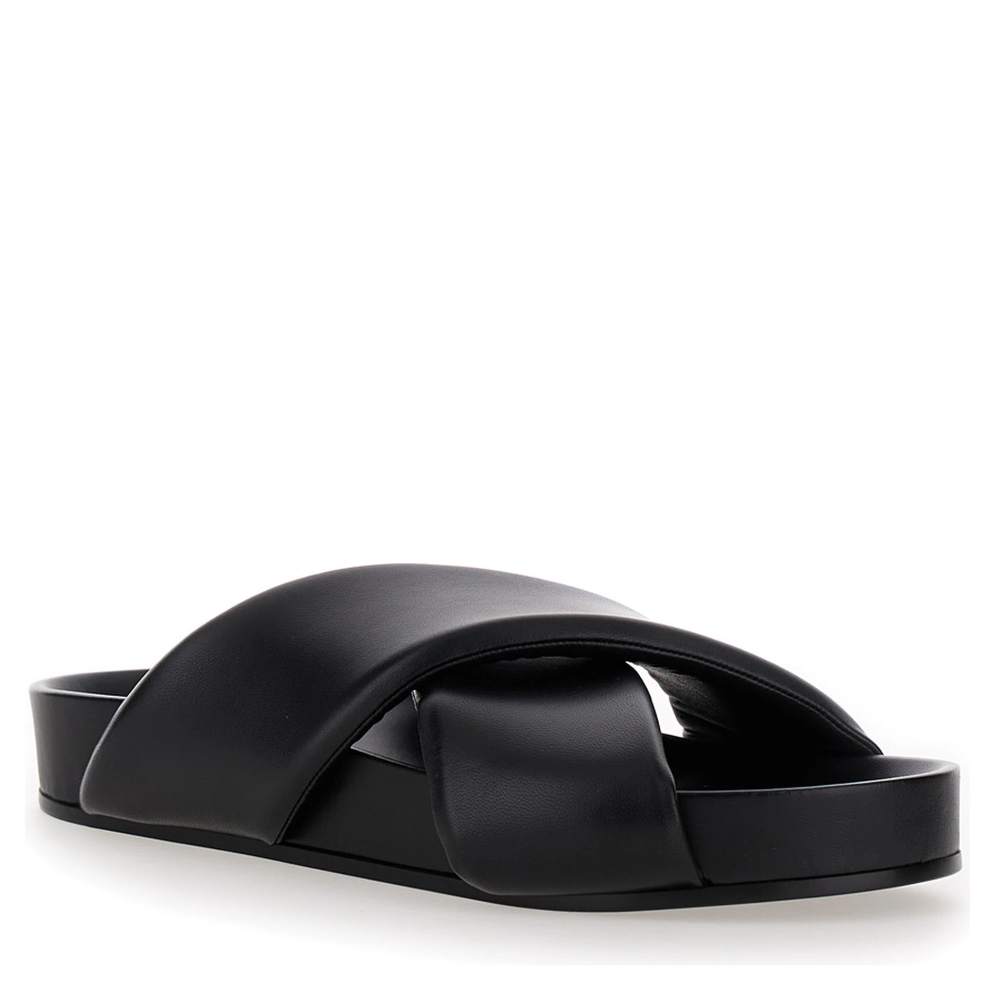 Black Sandals with Criss Cros Bands in Smooth Leather Man