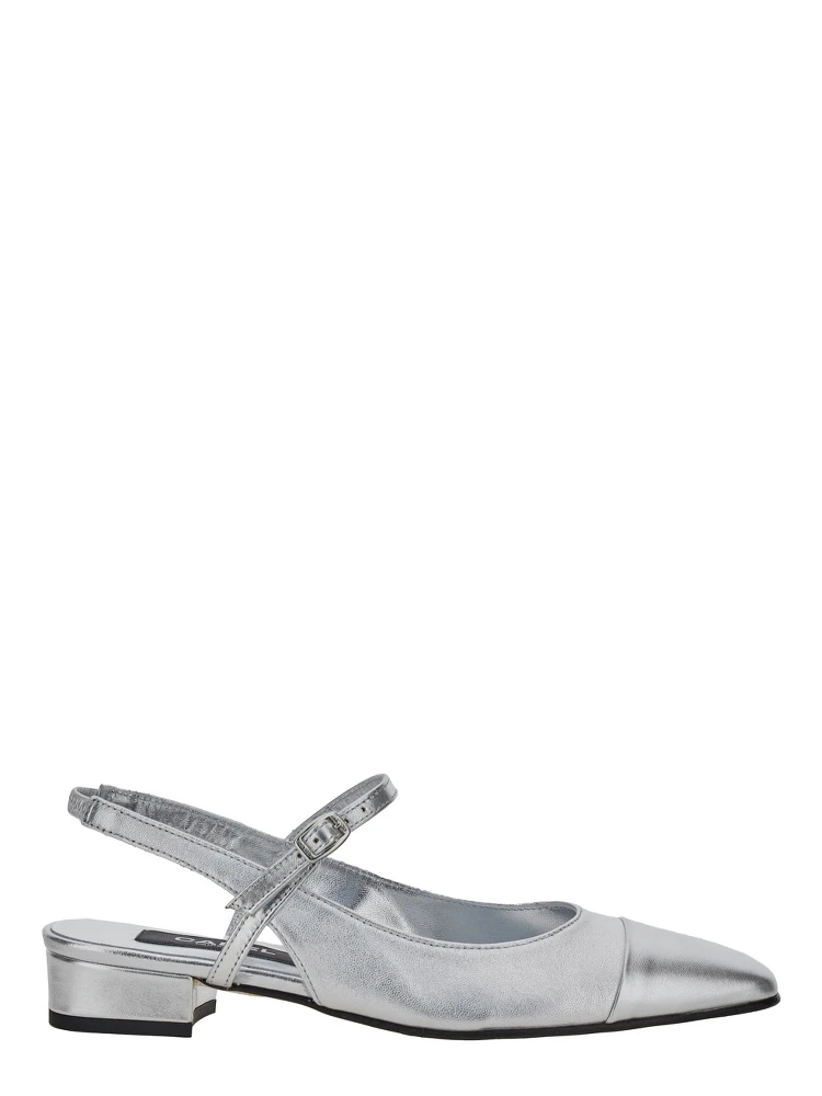 Oceano Silver Colored Slingback Ballet Shoes with Contrasting Toe in Leather Woman