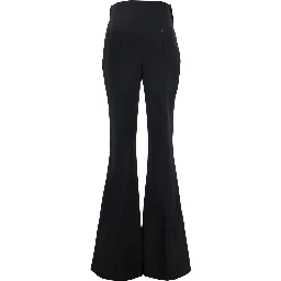 Black Flared Pants with Foldover Waist in Wool Woman