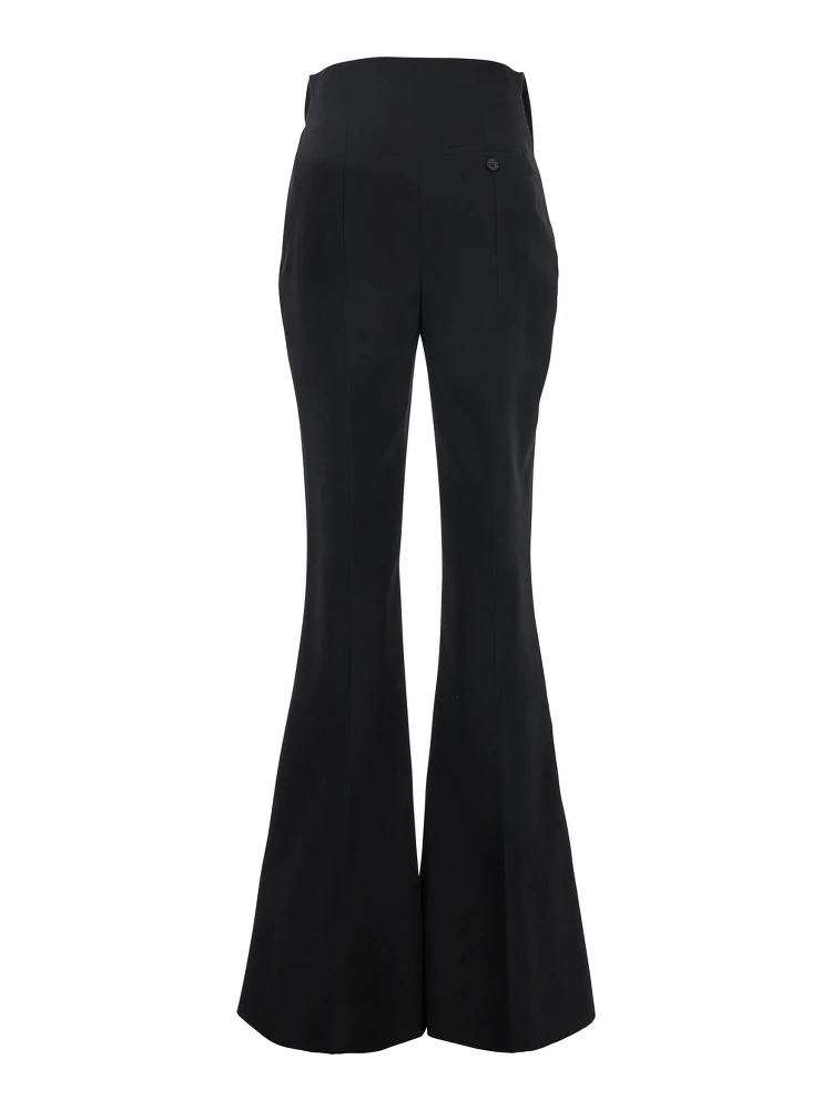 Black Flared Pants with Foldover Waist in Wool Woman alternative