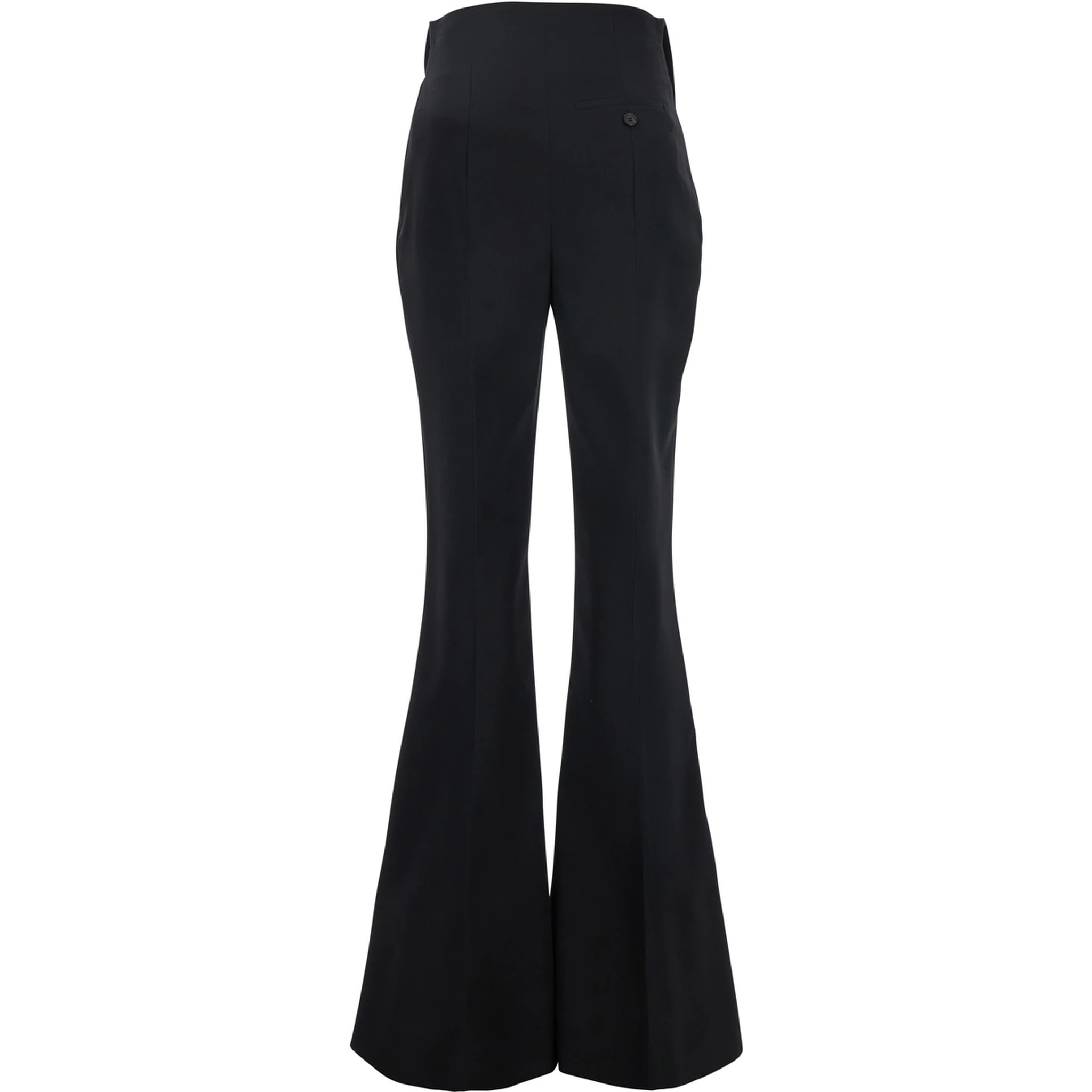 Black Flared Pants with Foldover Waist in Wool Woman