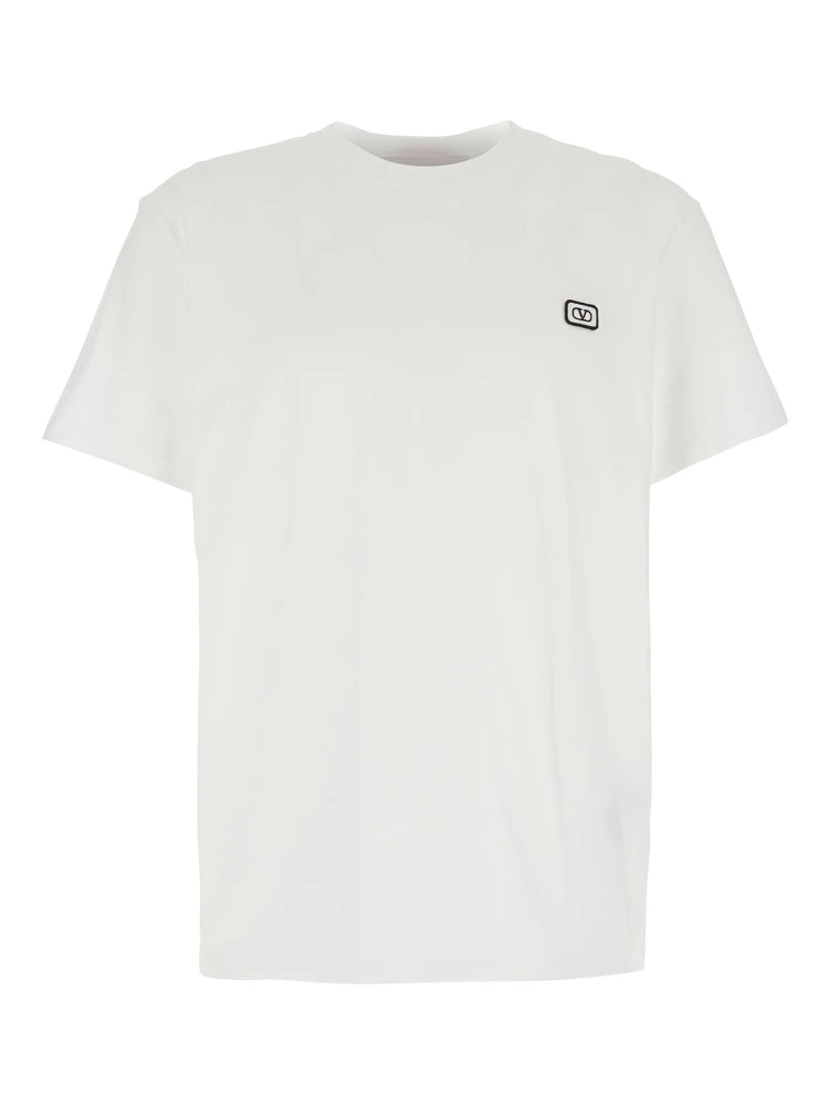 تيشيرت أبيض برقبة دائرية وشعار مطبوع على الجهة الأمامية من القطن الرجالي