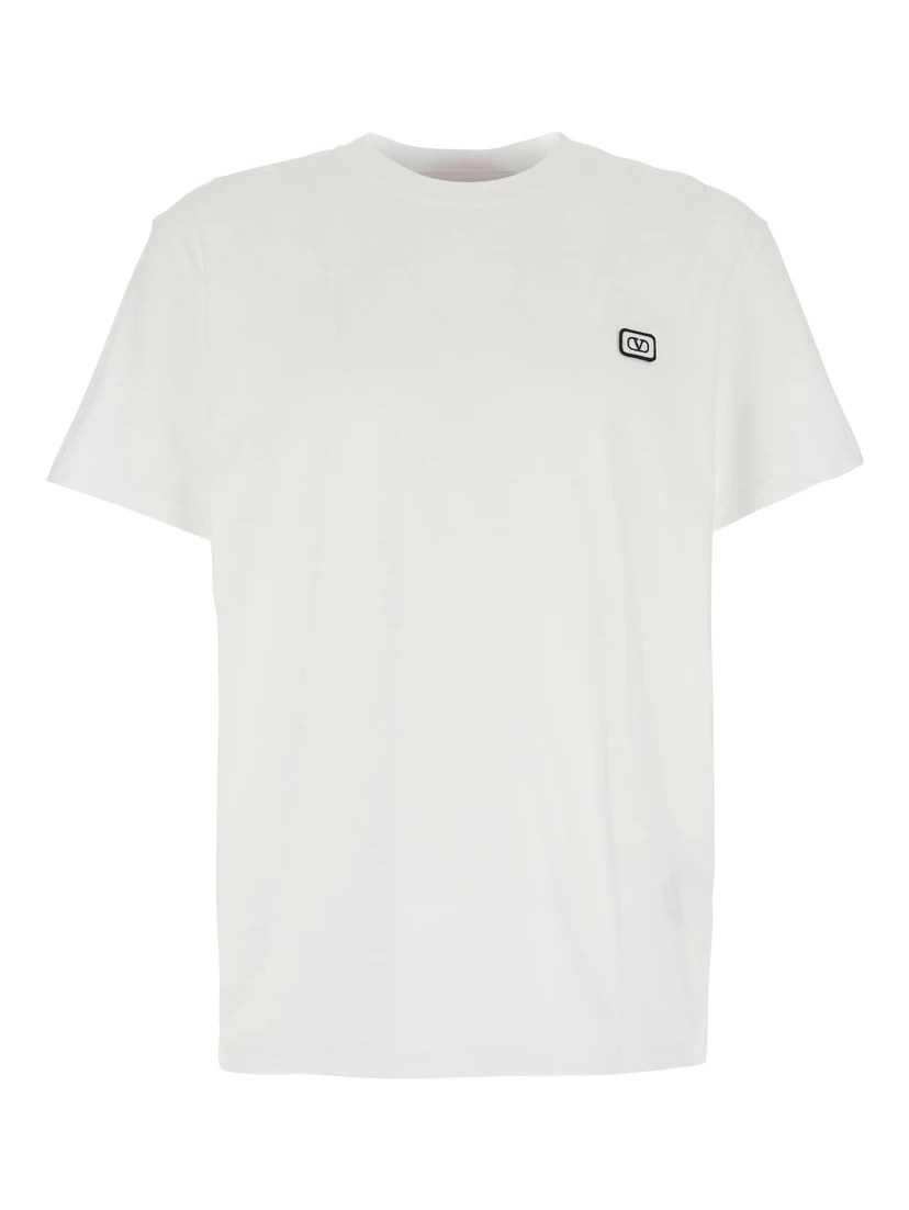 تيشيرت أبيض برقبة دائرية وشعار مطبوع على الجهة الأمامية من القطن الرجالي