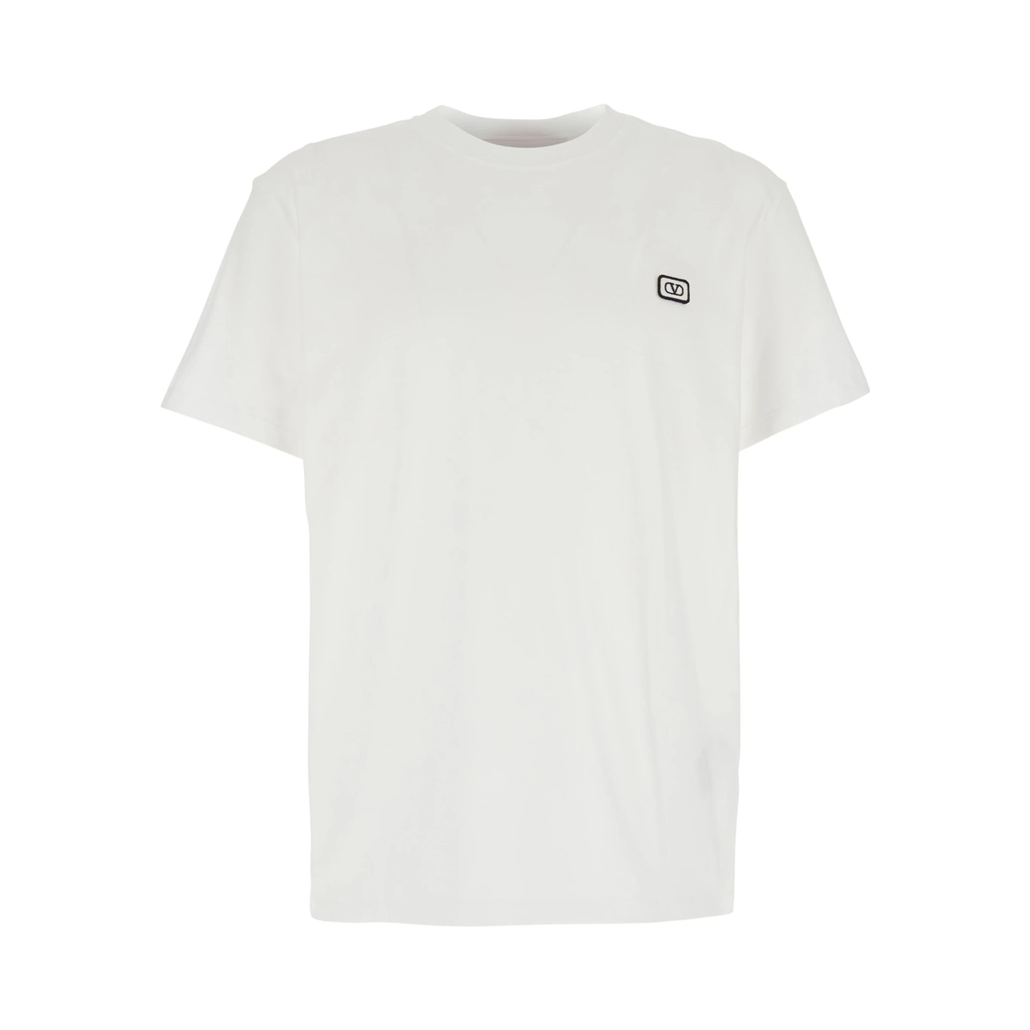 تيشيرت أبيض برقبة دائرية وشعار مطبوع على الجهة الأمامية من القطن الرجالي